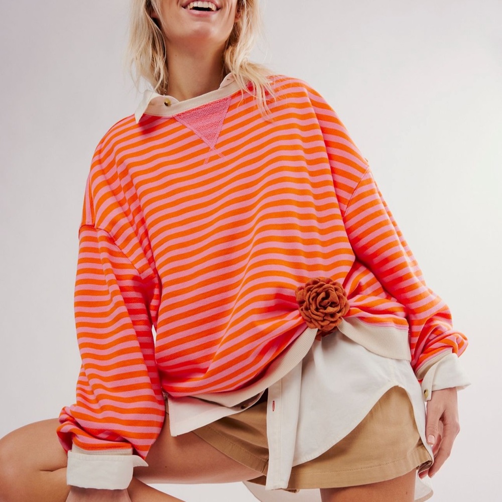 Free People We The Free | Classic Striped Oversized Crewneck | Small